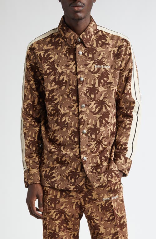 Shop Palm Angels Palms Camo Jacquard Snap-up Shirt In Brown Off White