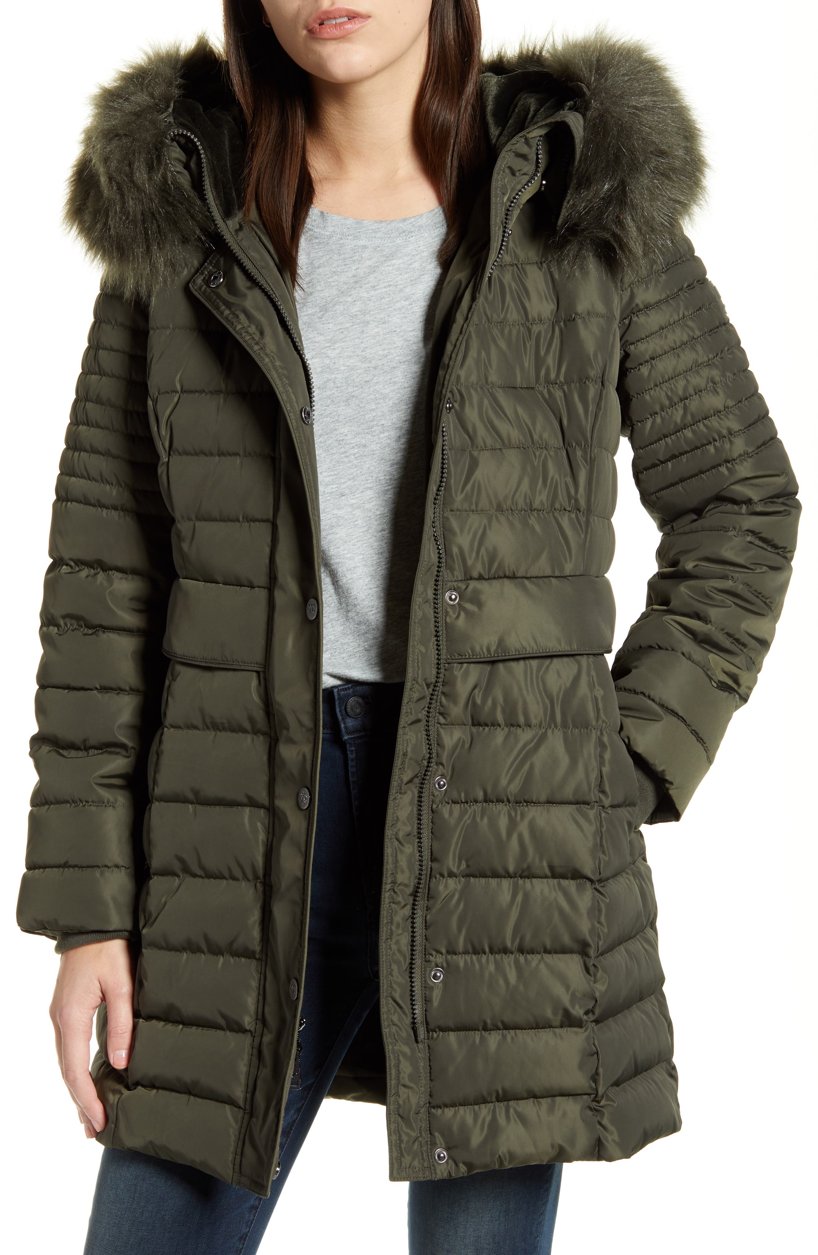 kenneth cole faux fur puffer coat