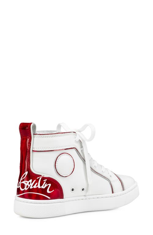 Shop Christian Louboutin Kids' Funnyto High Top Calfskin & Patent Leather Sneaker In Bianco/loubi