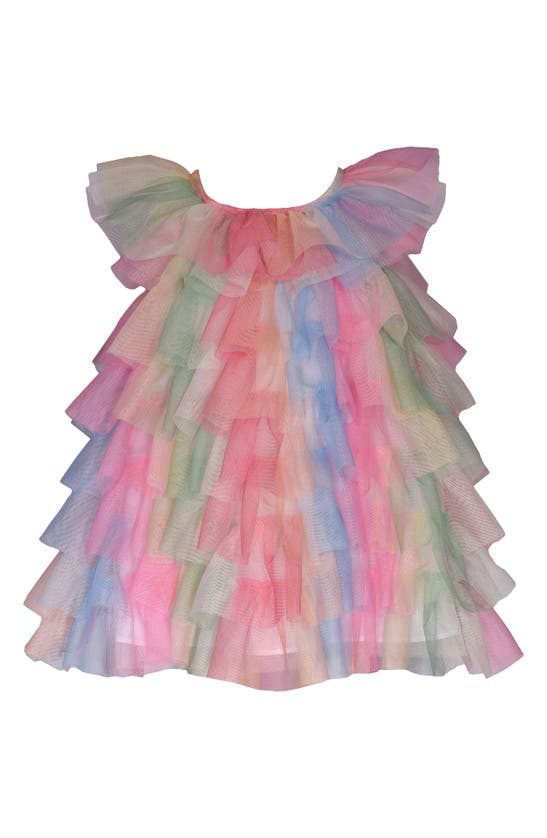 Shop Iris & Ivy Rainbow Mesh Tiered Dress & Bloomers In Red Multi