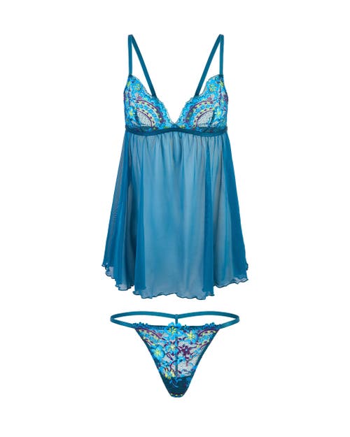 Adore Me Anatta Babydoll & G-string Set Lingerie In Floral Blue