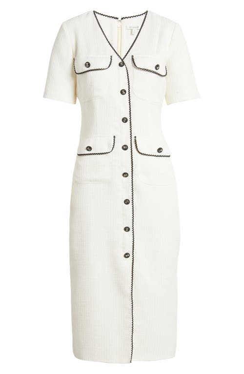 Zoe And Claire Pocket Tweed Midi Dress In Off White