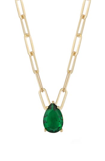 Glaze Jewelry Cz Pendant Paper Clip Chain Necklace In Gold