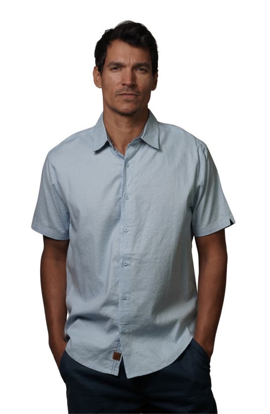 Shop Fundamental Coast Bondi Short Sleeve Linen Blend Button-up Shirt In Seaglass