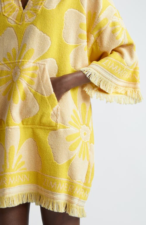 Shop Zimmermann Golden Terry Cloth Hoodie Dress In Yellow/cream