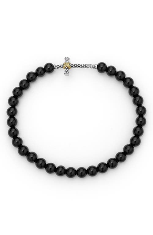 Lagos Anthem Cross Onyx Bead Stretch Bracelet In Onyx