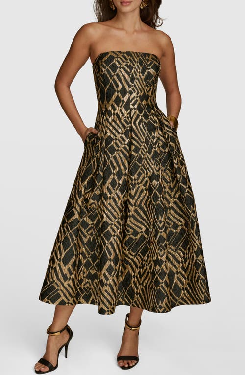 Shop Donna Karan New York Metallic Jacquard Strapless Flare Gown In Black/sand Multi