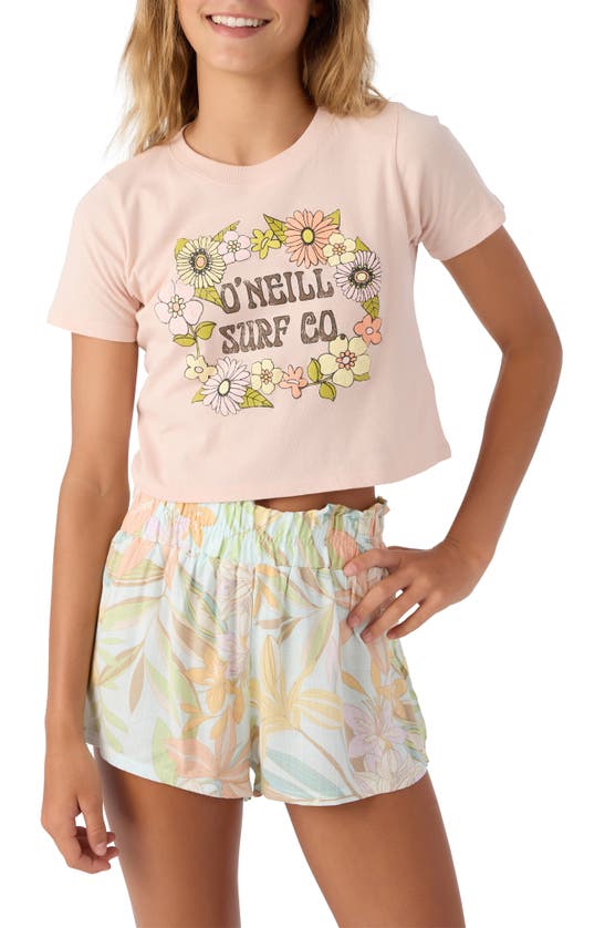 O'neill Kids' Sixties Cotton Graphic Crop T-shirt In Rose Dust