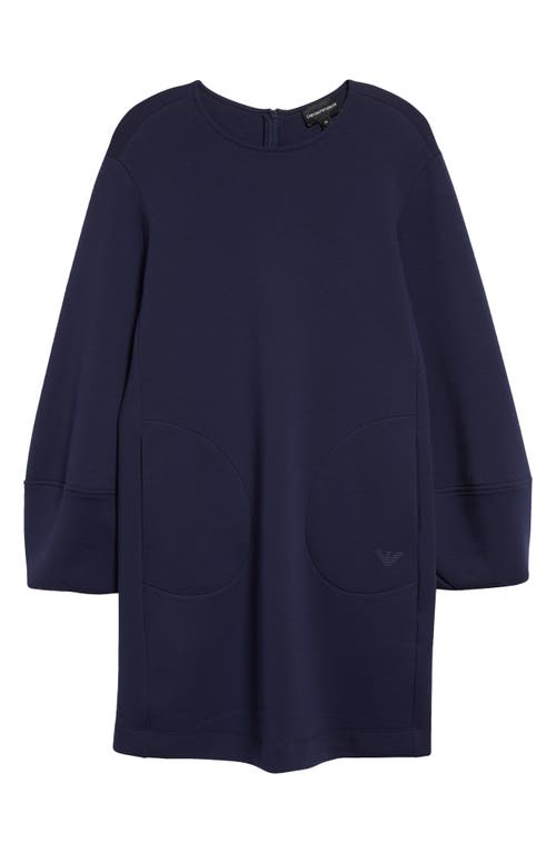 Shop Emporio Armani Long Sleeve Cotton Blend Double Jersey Dress In Solid Dark Blue