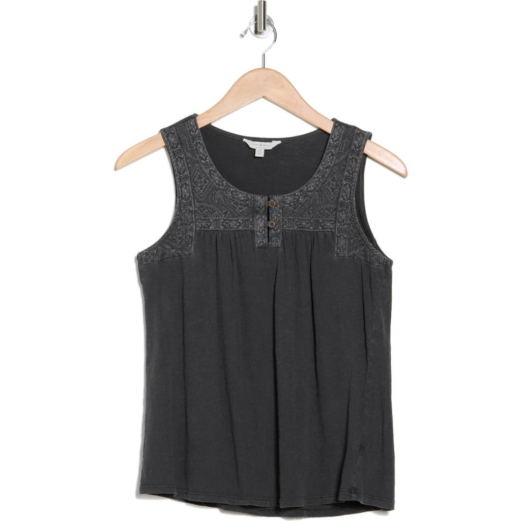Shop Lucky Brand Embroidered Yoke Tank In Raven