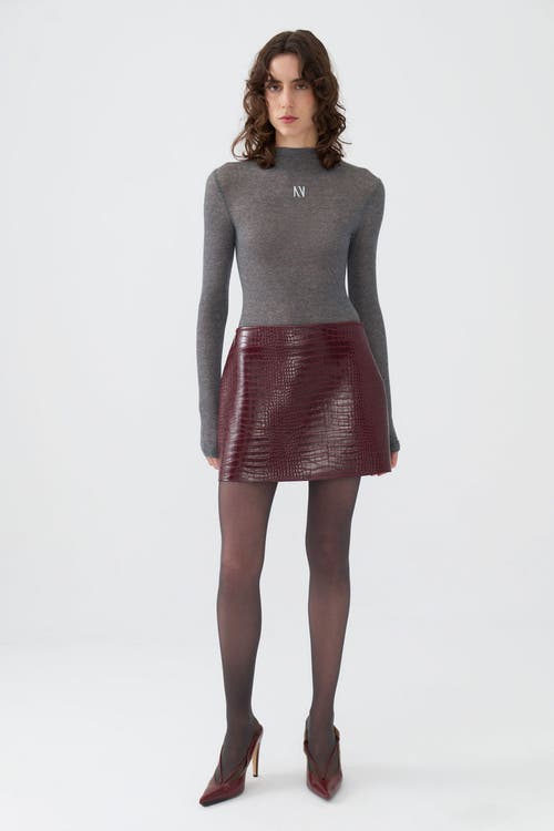 Shop Nocturne Faux Leather Mini Skirt In Burgundy