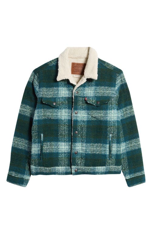 Shop Levi's Type 3 Plaid High Pile Fleece Lined Trucker Jacket In Westin Plaid Aquifer