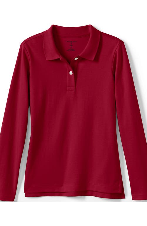 Shop Lands' End School Uniform Girls Long Sleeve Feminine Fit Interlock Polo Shirt In Red