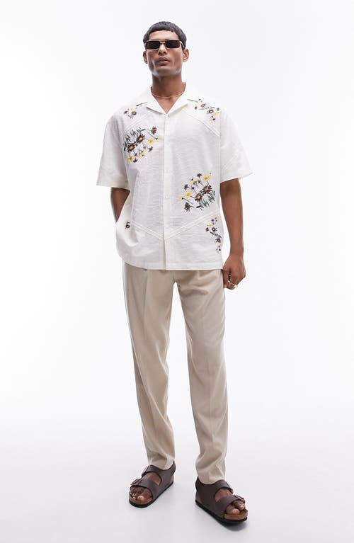 Shop Topman Floral Embroidered Dobby Camp Shirt In White