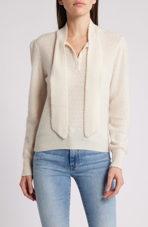 Shop Frame Tie Neck Puff Shoulder Cashmere Sweater In Cream