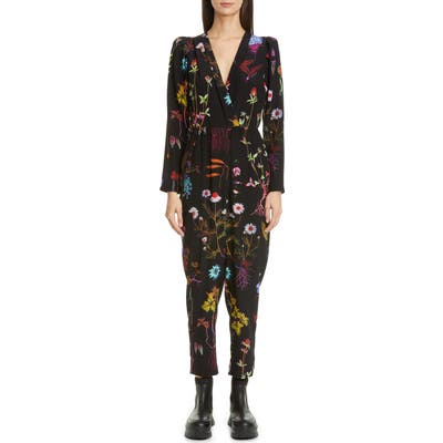 Stella Mccartney Floral Print Silk Crop Jumpsuit, US / 46 IT - Black