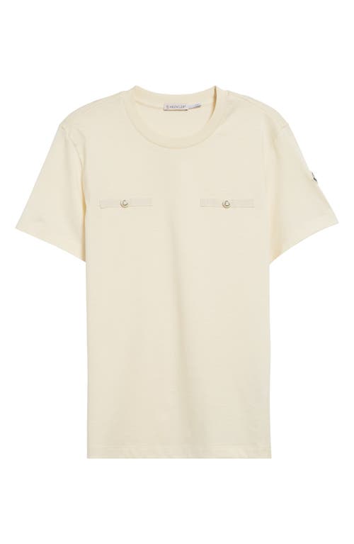 Shop Moncler Bell Logo Grosgrain Trim Cotton T-shirt In Ivory