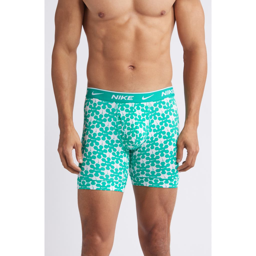 Nike Dri-fit Essential Assorted 3-pack Stretch Cotton Boxer Briefs In Geo/green/anthracite