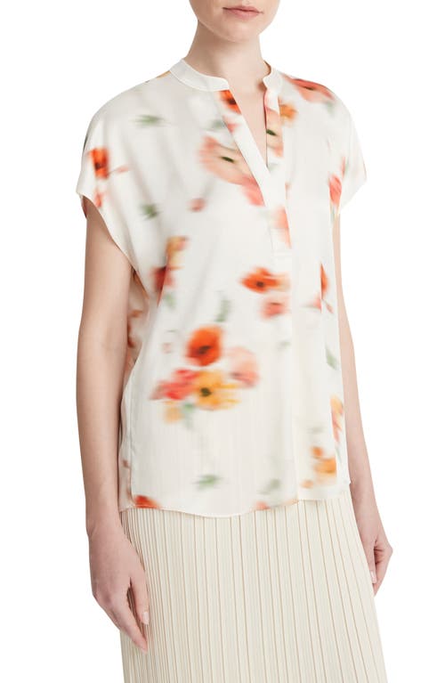 Vince Printed Split Neck Silk Top In Cream Dusk