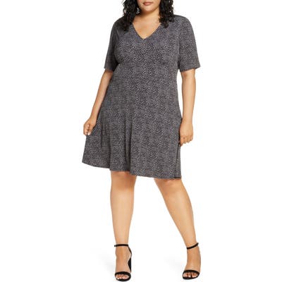Plus Size Michael Michael Kors Cheetah Print V-Neck Dress, Grey