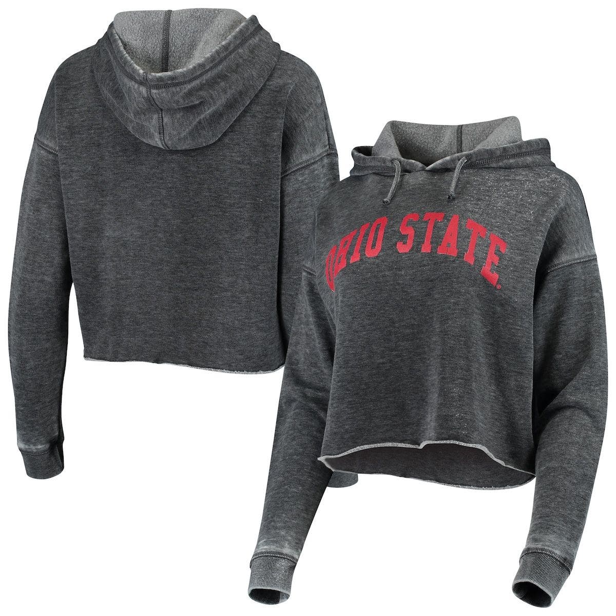 CHICKA-D Women's chicka-d Charcoal Ohio State Buckeyes Campus Burnout Cropped Pullover Hoodie at Nordstrom
