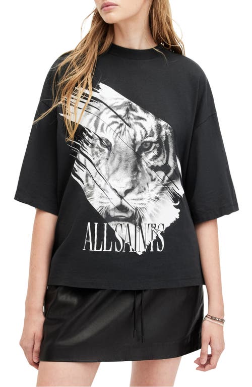 AllSaints Prowl Amelie Oversize Graphic T-Shirt Black at Nordstrom,