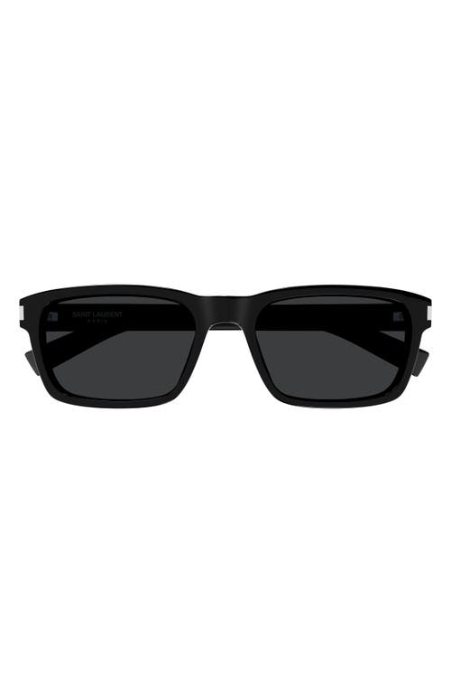 Shop Saint Laurent 57mm Rectangular Sunglasses In Black