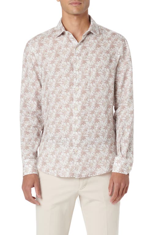 Bugatchi Axel Shaped Fit Floral Linen Button-Up Shirt Caramel at Nordstrom,