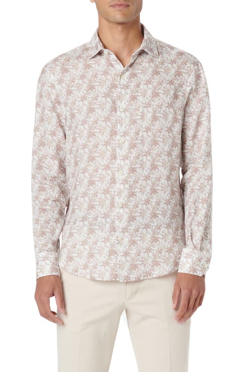 Shop Bugatchi Axel Shaped Fit Floral Linen Button-up Shirt<br /> In Caramel