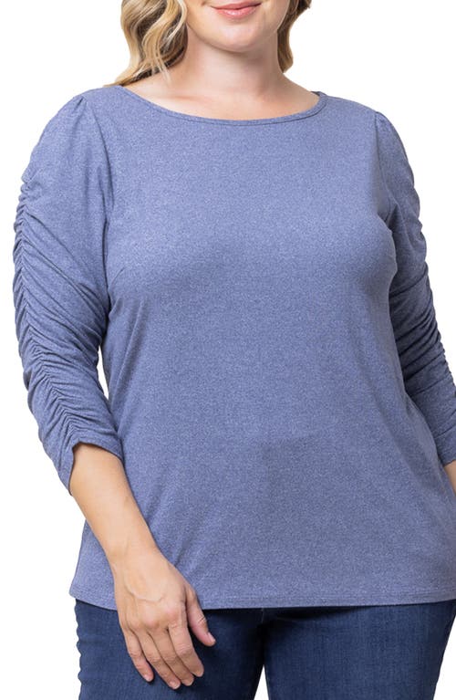 Shop Kiyonna Reverie Ruched Sleeve Top In Heather Indigo