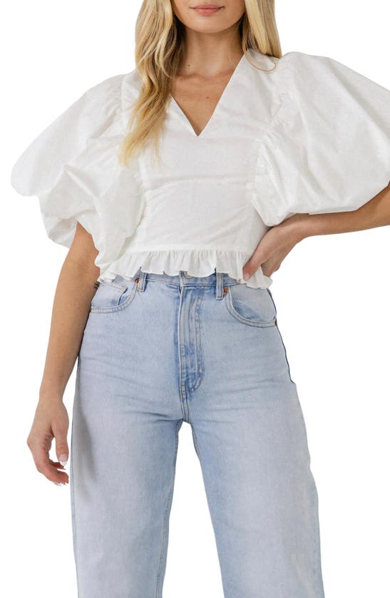 Endless Rose Puff Sleeve Cotton Crop Top In White