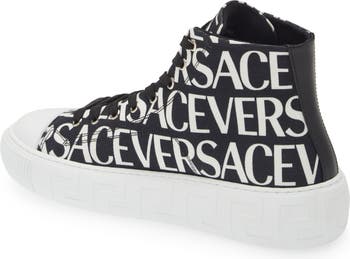 Versace Allover Greca High Top Sneakers in Brown - Versace