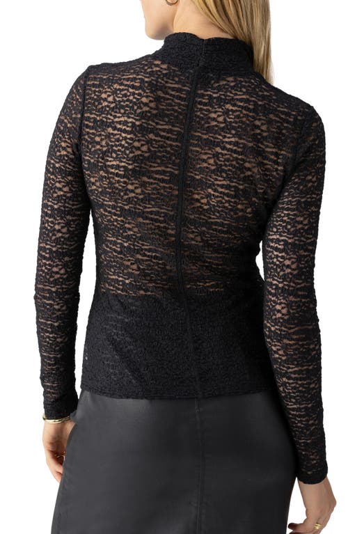 Shop Sanctuary Textured Semisheer Stretch Lace Mock Neck Mesh Top In Black