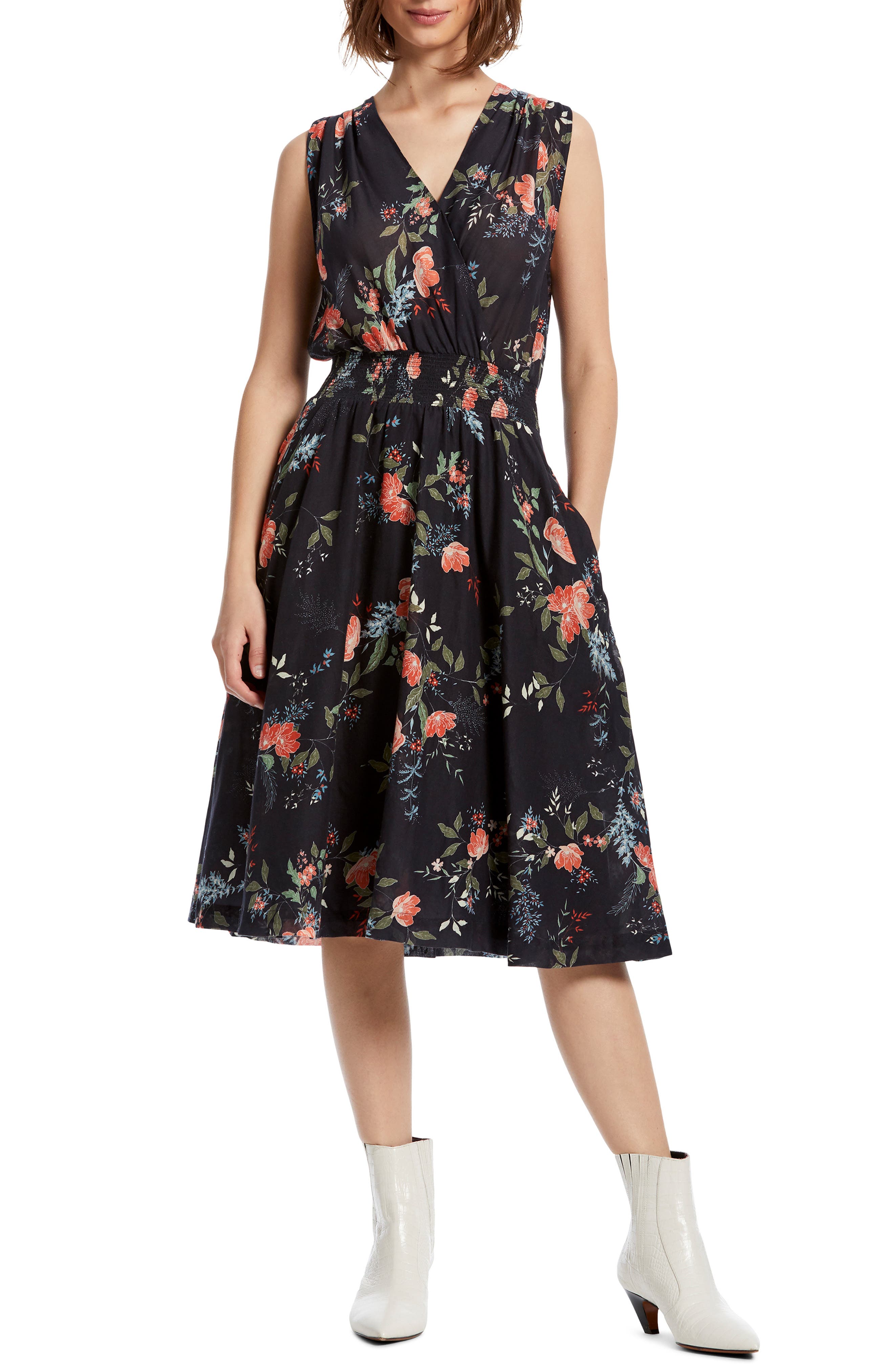 Michael Stars Clover Smock Waist Cotton Dress, Blue
