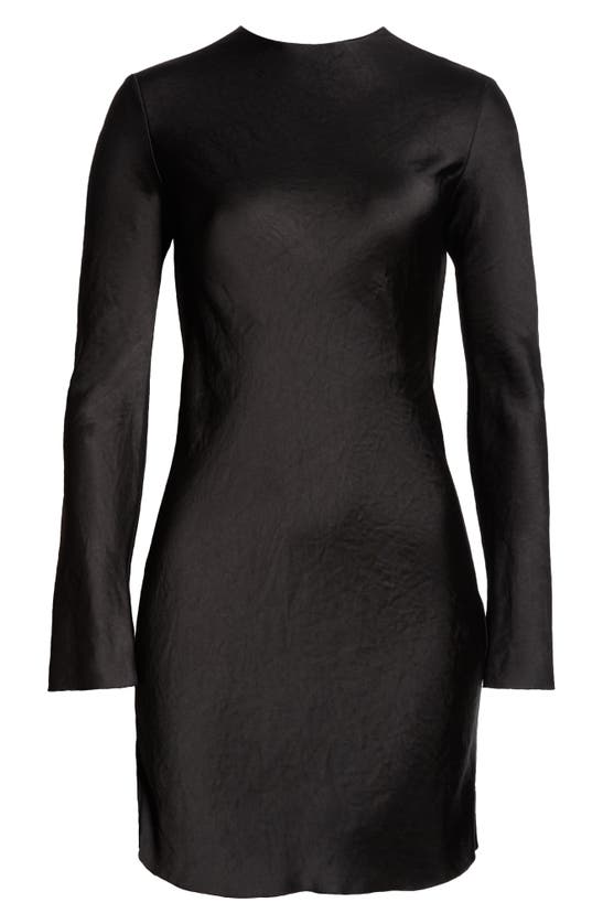 Shop Gia Studios Long Sleeve Hammered Satin Dress In Black
