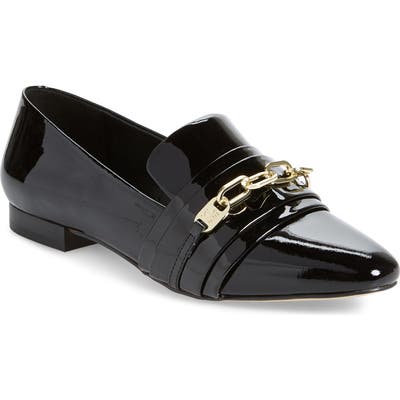 Karl Lagerfeld Paris Nikki Buckle Patent Leather Loafer, Black