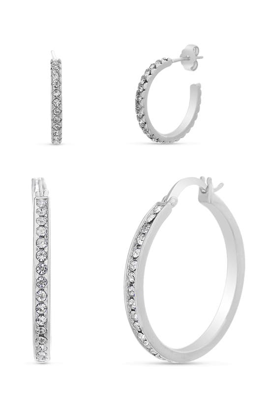 Nes Jewelry Set Of 2 Crystal Hoop Earrings In White