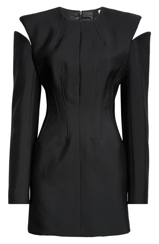 Shop Alexander Mcqueen Structured Slash Cutout Long Sleeve Wool Dress In Black