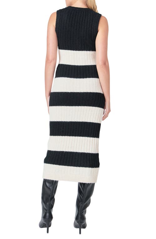 Endless Rose Stripe Midi Sweater Dress In Black/cream