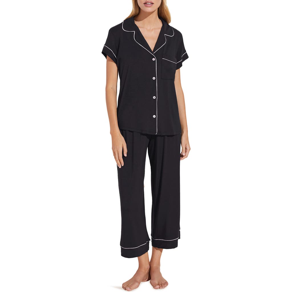 Eberjey Gisele Jersey Knit Crop Pyjamas In Black