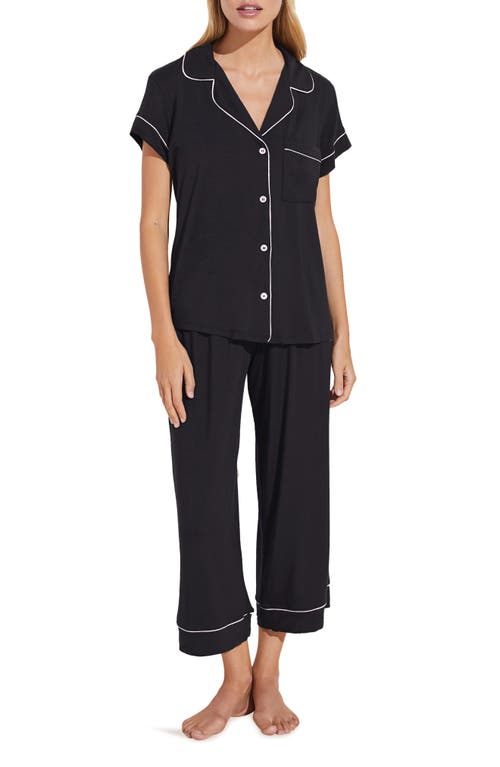 Shop Eberjey Gisele Jersey Knit Crop Pajamas In Black/sorbet Pink
