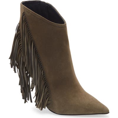 Allsaints Izzy Fringe Pointed Toe Bootie, Green