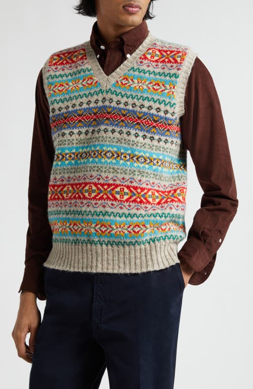 Drake's Fair Isle Wool Sweater Vest Red Multi at Nordstrom,