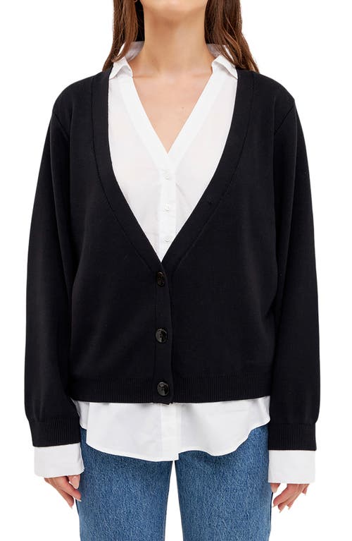 English Factory Mixed Media Layered Cardigan in Black/White