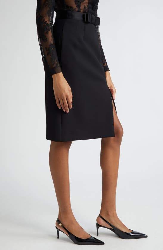 Shop Dolce & Gabbana Bow Waist Wool Blend Pencil Skirt In Nero