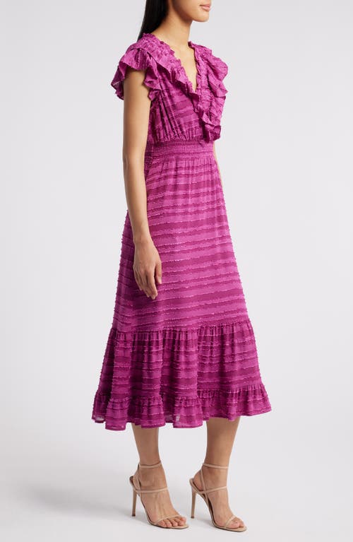 Shop Chelsea28 Ruffle Detail Textured Stripe Dress In Magenta