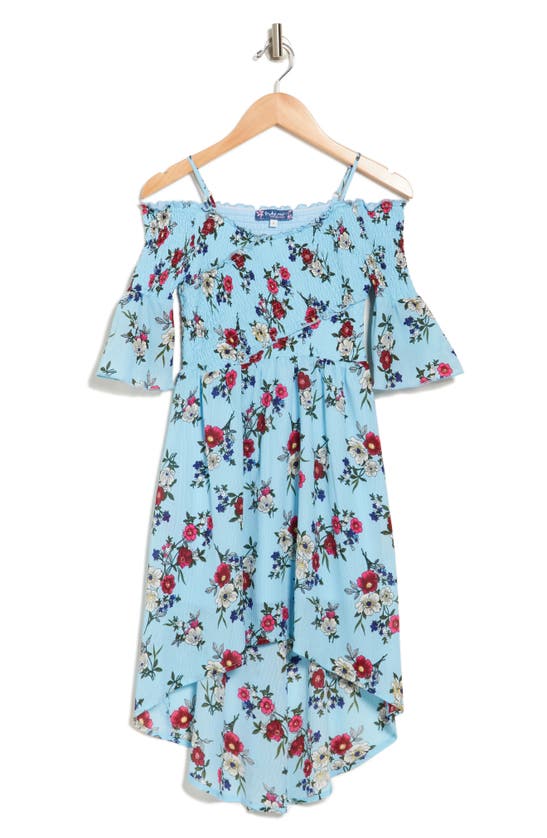 Shop Truly Me Kids' Cold Shoulder Floral Dress In Blue Multi