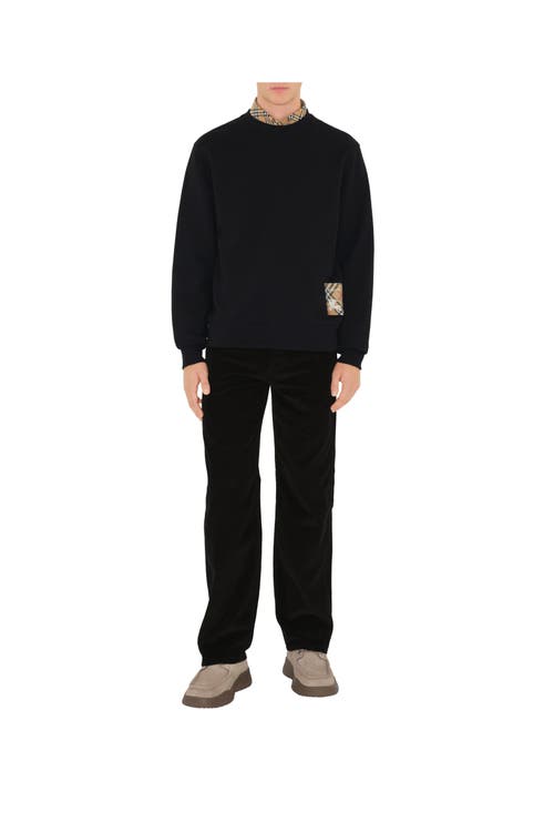 Shop Burberry Check Label Cotton Sweatshirt In Black