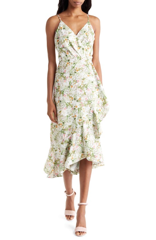 Chelsea28 Floral Faux Wrap Midi Dress In White Nightingale Floral