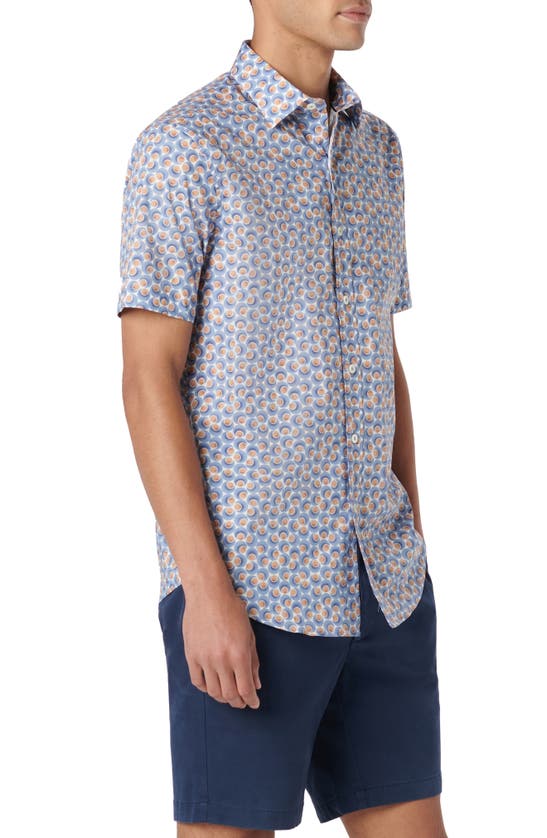 Shop Bugatchi Orson Dot Print Short Sleeve Stretch Cotton Button-up Shirt In Caramel